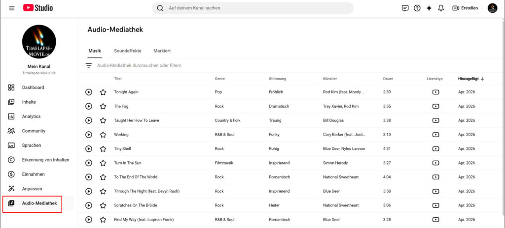 Youtube: Free Stock Music Library